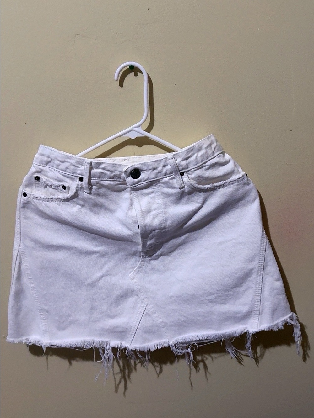 GRLFRND White Frayed Hem Denim Mini Skirt